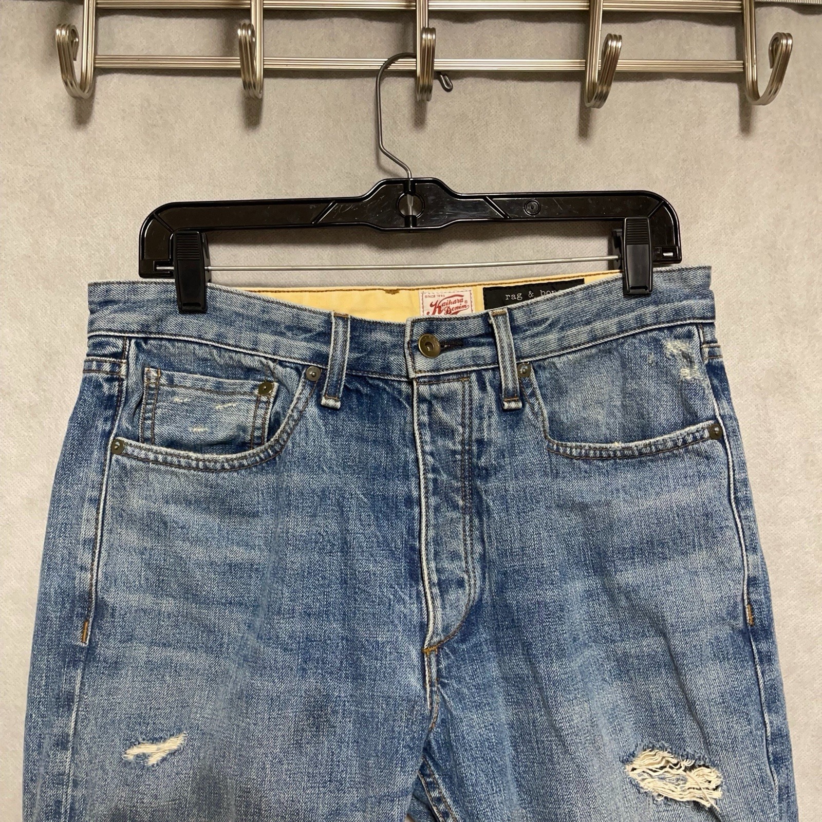 Rag & Bone Jeans 31x34 Greenwich Kaihara Japanese Selvedge Denim Distressed Slim